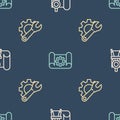 Set line Graphing paper and compass, Wrench spanner gear and on seamless pattern. Vector