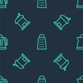 Set line Grater, Manual coffee grinder and Electric kettle on seamless pattern. Vector