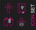 Set line Grave with coffin, Dead body, Holy bible book and Christian cross icon. Vector Royalty Free Stock Photo