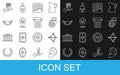 Set line Greek helmet, Medieval bow with arrow, Ancient chariot, column, Helmet wings, and icon. Vector Royalty Free Stock Photo