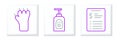 Set line Grooming salon price list, Paw print and Pet shampoo icon. Vector