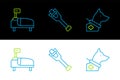 Set line Guide dog, Hospital bed and Prosthesis leg icon. Vector