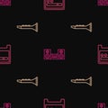 Set line Guitar amplifier, Clarinet and Home stereo on seamless pattern. Vector