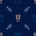 Set line Guitar amplifier, Electric bass guitar and neck on seamless pattern. Vector Royalty Free Stock Photo