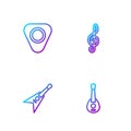 Set line Guitar, Electric bass guitar, pick and Treble clef. Gradient color icons. Vector Royalty Free Stock Photo