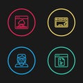 Set line Hacker or coder, Software, Keyboard and Cloud technology data transfer icon. Vector Royalty Free Stock Photo