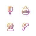 Set line Hair dryer, Dog, brush for dog and cat and Pet carry case. Gradient color icons. Vector Royalty Free Stock Photo