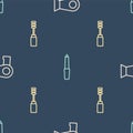 Set line Hair dryer, Mascara brush and Nail file on seamless pattern. Vector