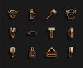 Set line Hairbrush, Aftershave, Mustache and beard, Barbershop, and Shaving razor icon. Vector