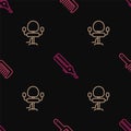 Set line Hairbrush, Barbershop chair and Curling iron on seamless pattern. Vector