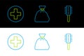 Set line Hairbrush, Cross hospital medical and Garbage bag icon. Vector