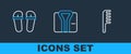 Set line Hairbrush, Flip flops and Bathrobe icon. Vector