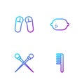 Set line Hairbrush, Knitting needles, Slipper and Lemon. Gradient color icons. Vector