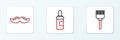 Set line Hairbrush, Mustache and Beard and mustaches care oil bottle icon. Vector