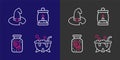 Set line Halloween witch cauldron, Eye in jar, Camping lantern and Witch hat icon. Vector Royalty Free Stock Photo
