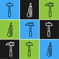 Set line Hammer, Claw hammer and Stationery knife icon. Vector Royalty Free Stock Photo