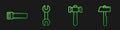 Set line Hammer, Hand saw, Wrench spanner and Hammer. Gradient color icons. Vector