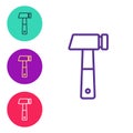 Set line Hammer icon isolated on white background. Tool for repair. Set icons colorful. Vector