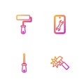 Set line Hammer, Screwdriver, Paint roller brush and Mobile service. Gradient color icons. Vector Royalty Free Stock Photo