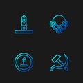 Set line Hammer and sickle USSR, Rouble, ruble currency, Slavic pagan idol and Russian bagels. Gradient color icons