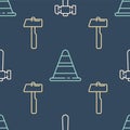 Set line Hammer, Hammer and Traffic cone on seamless pattern. Vector