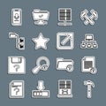 Set line Hammer, Unknown document, Computer network, Server, Data, Web Hosting, Star, Folder tree, Mobile recording and Royalty Free Stock Photo