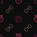 Set line Hamster wheel, Dog bone and house on seamless pattern. Vector Royalty Free Stock Photo