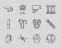 Set line Hand grenade, Peace, Security camera, Barbed wire, Whistle, Walkie talkie, Special forces soldier and Chain