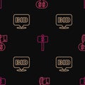 Set line Hand holding auction paddle, Bid and on seamless pattern. Vector Royalty Free Stock Photo