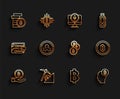 Set line Hand holding Bitcoin, Cryptocurrency cloud mining, think, Ripple XRP, and icon. Vector