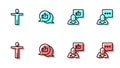 Set line Hand like, Head hunting, and Speech bubble chat icon. Vector