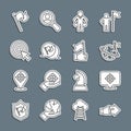 Set line Hand with pointing finger, Target, Moon flag, Head hunting, Flag, arrow, and holding icon. Vector