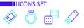 Set line Hand saw, Game dice, Magic stone ring and Circus ticket icon. Vector Royalty Free Stock Photo