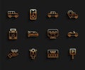 Set line Hand with taxi, Scooter, Car, Taximeter, Parking, High-speed train, and Location icon. Vector