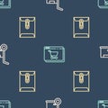 Set line Hand truck and boxes, Envelope and Online shopping on screen on seamless pattern. Vector Royalty Free Stock Photo