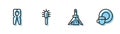 Set line Handle broom, Clothes pin, Toilet brush and Washing dishes icon. Vector