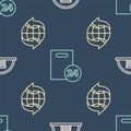 Set line Hangar, Worldwide and Delivery with cardboard boxes on seamless pattern. Vector