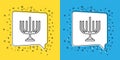 Set line Hanukkah menorah icon isolated on yellow and blue background. Hanukkah traditional symbol. Holiday religion Royalty Free Stock Photo