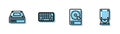 Set line Hard disk drive HDD, Optical disc, Keyboard and icon. Vector Royalty Free Stock Photo