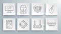 Set line Hard disk drive HDD, Uninterruptible power supply, Processor with CPU, Router and wi-fi signal, RAM, random Royalty Free Stock Photo