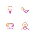 Set line Head of deaf and dumb, Adult diaper, Dental implant and Prosthesis leg. Gradient color icons. Vector