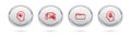 Set line Head with heartbeat, Car sharing, Folder and low battery. Silver circle button. Vector