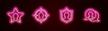 Set line Head hunting, , User protection and Speech bubble chat. Glowing neon icon. Vector Royalty Free Stock Photo