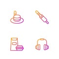 Set line Headphones, Burger, Man hat and Audio jack. Gradient color icons. Vector