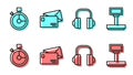Set line Headphones, Fast time delivery, Envelope and Scale icon