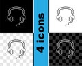 Set line Headphones icon isolated on black and white, transparent background. Earphones. Concept for listening to music Royalty Free Stock Photo