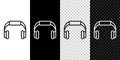 Set line Headphones icon isolated on black and white, transparent background. Earphones. Concept for listening to music Royalty Free Stock Photo