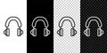 Set line Headphones icon isolated on black and white, transparent background. Earphones. Concept for listening to music Royalty Free Stock Photo