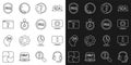 Set line Headphones, Information, Location with gear, Telephone 24 hours support, Stopwatch, Browser question mark