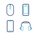 Set line Headphones, Smartphone, and Computer mouse icon. Vector